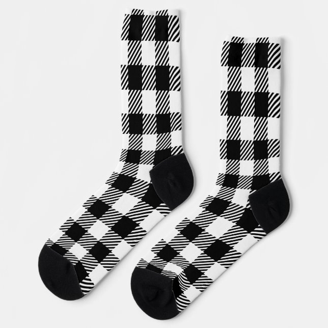 Modern Black and White Buffalo Check Gingham Socken (Linkes Detail)