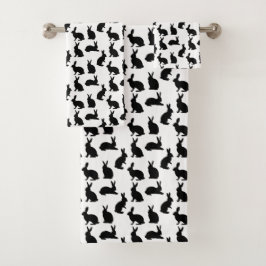 Modern Black And White Bunny Shapes Pattern Easter Badhandtuch Set