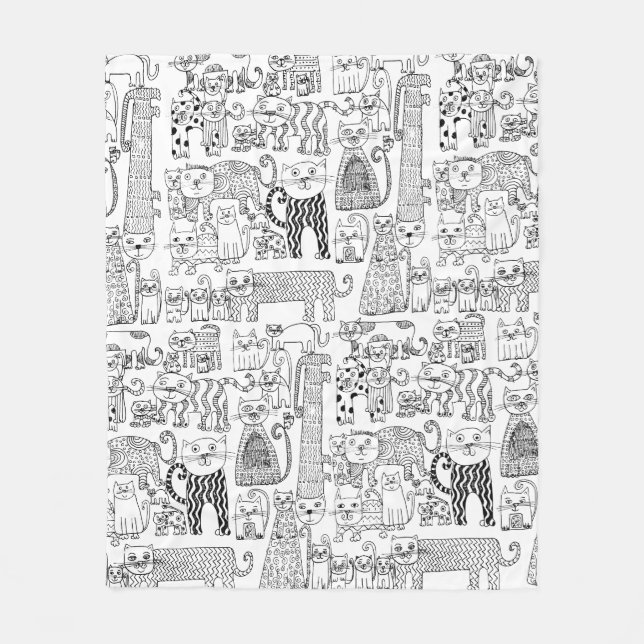 Modern Black and White Cats And Kittens Patterned Fleecedecke (Vorderseite)