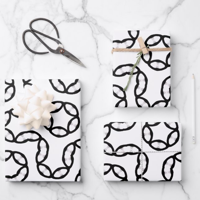 Modern Black and White Chain Link Pattern Gift Wra Geschenkpapier Set (Vorderseite)