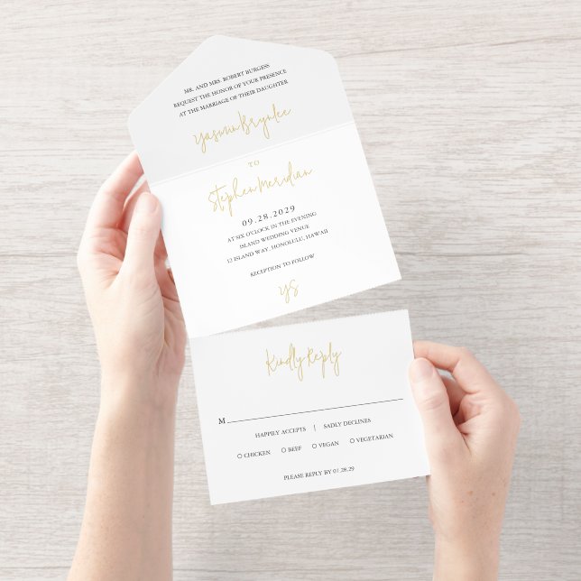 Modern Black and White Chic Wedding All-in-One-Einladung (Abreißstreifen)