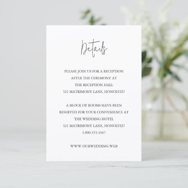 Modern Black and White Chic Wedding Begleitkarte (Stehend Vorderseite)
