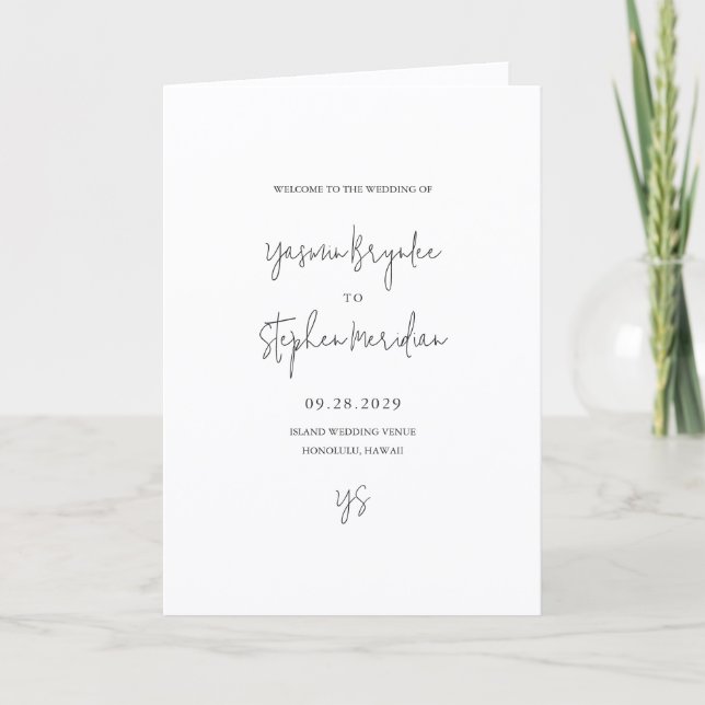 Modern Black and White Chic Wedding Programm (Vorderseite)