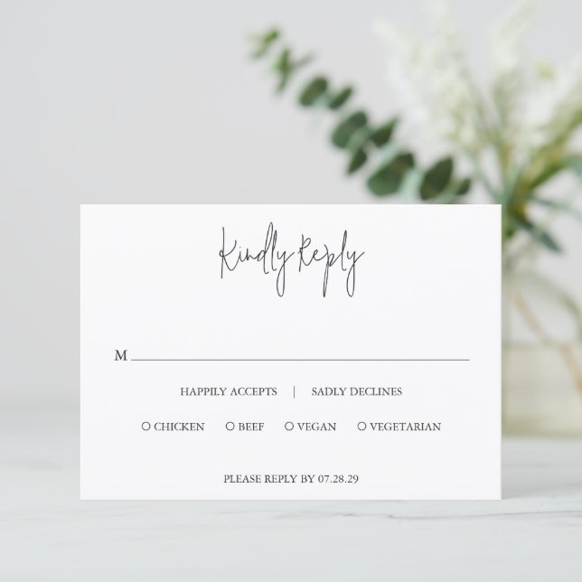 Modern Black and White Chic Wedding RSVP Karte (Stehend Vorderseite)