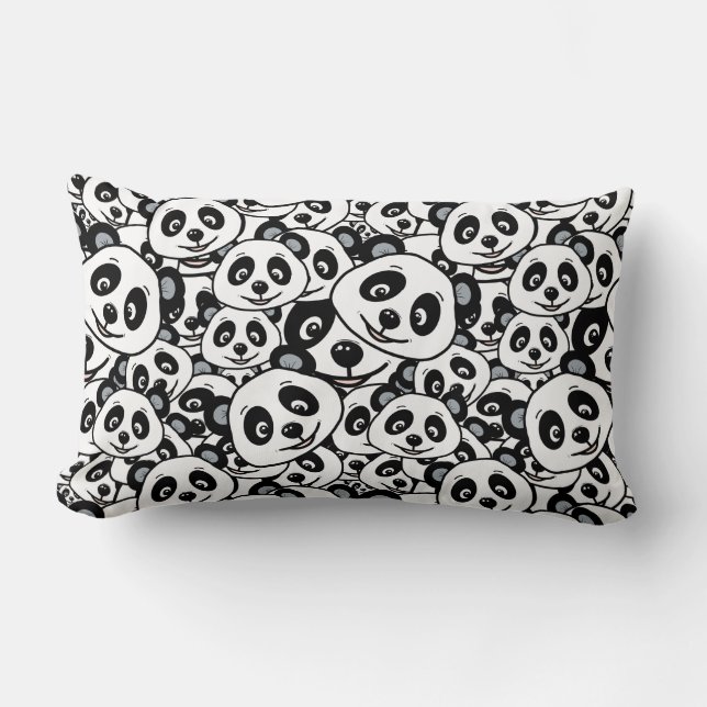 Modern Black and White Cute Panda Bear Pattern Lendenkissen (Vorderseite)