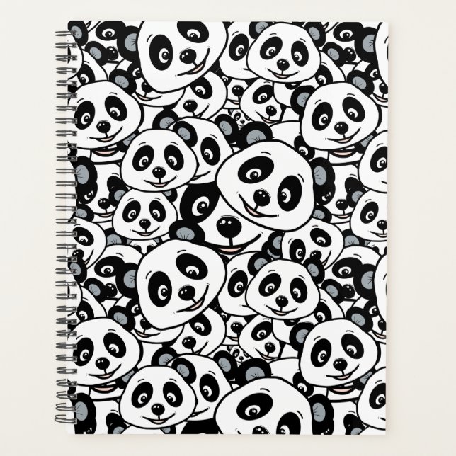 Modern Black and White Cute Panda Bear Pattern Planer (Vorderseite)
