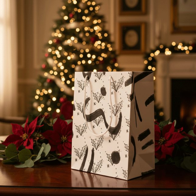 Modern Black and white doodle style art  Mittlere Geschenktüte (Von Creator hochgeladen)