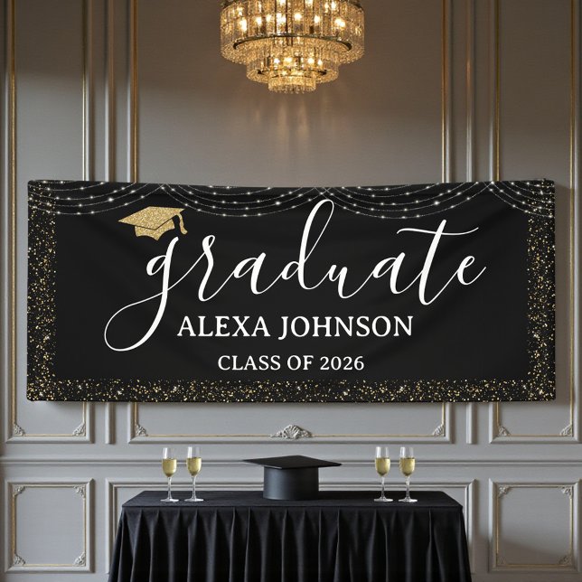 Modern Black And White Gold Class Of 2026 Graduate Banner (Von Creator hochgeladen)