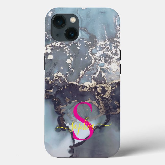modern black and white marble monogram Case-Mate iPhone hülle (Rückseite)