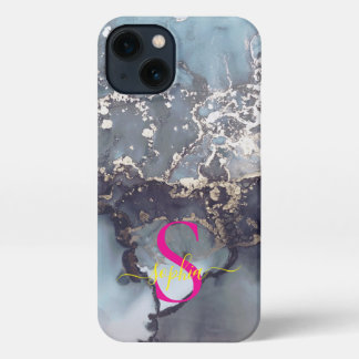 modern black and white marble monogram iPhone hülle