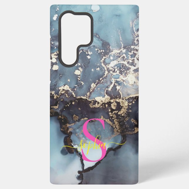 modern black and white marble monogram samsung galaxy hülle (Rückseite)