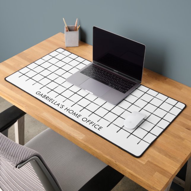 Modern Black And White Minimal Grid Business Name Schreibtischunterlage (Büro 2)