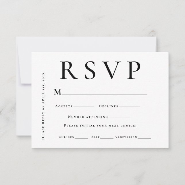 Modern Black and White Minimal Wedding RSVP Karte (Vorderseite)
