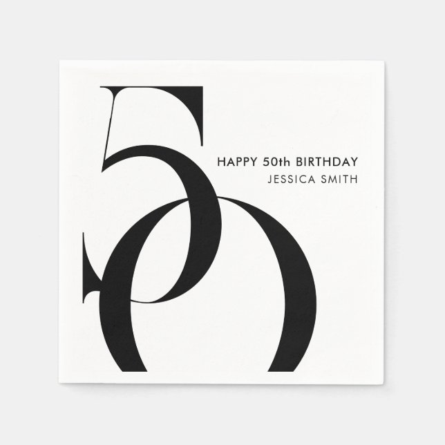 Modern Black and White Minimalist 50th Birthday Serviette (Vorderseite)
