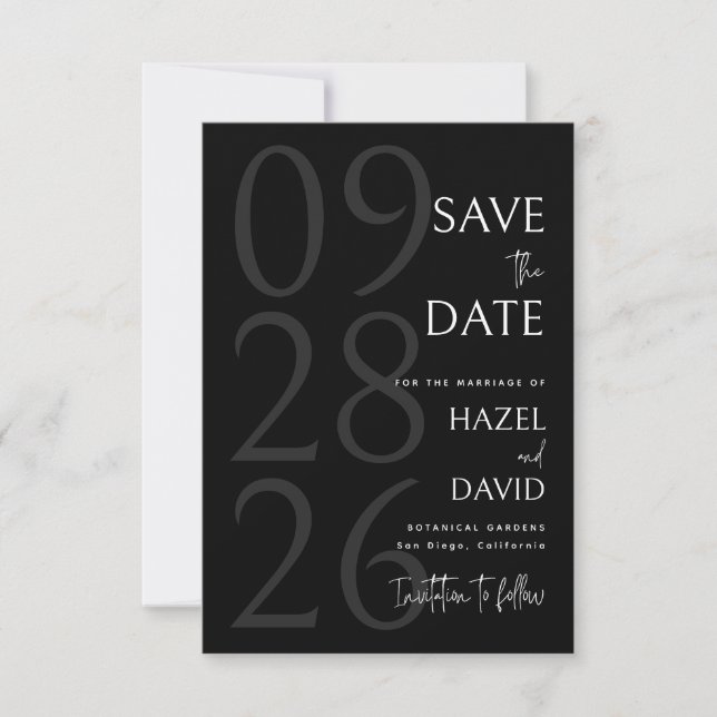 Modern Black and White Minimalist Wedding Save The Date (Vorderseite)