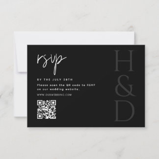 Modern Black and White Monogram Minimalist Wedding RSVP Karte