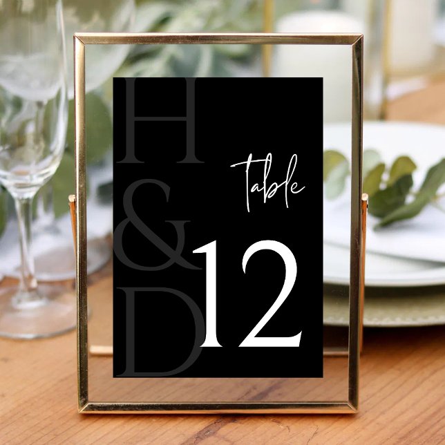 Modern Black and White Monogram Minimalist Wedding Tischnummer (Von Creator hochgeladen)