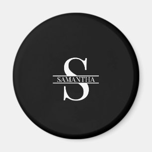 Modern Black and White Monogram Name Magnet