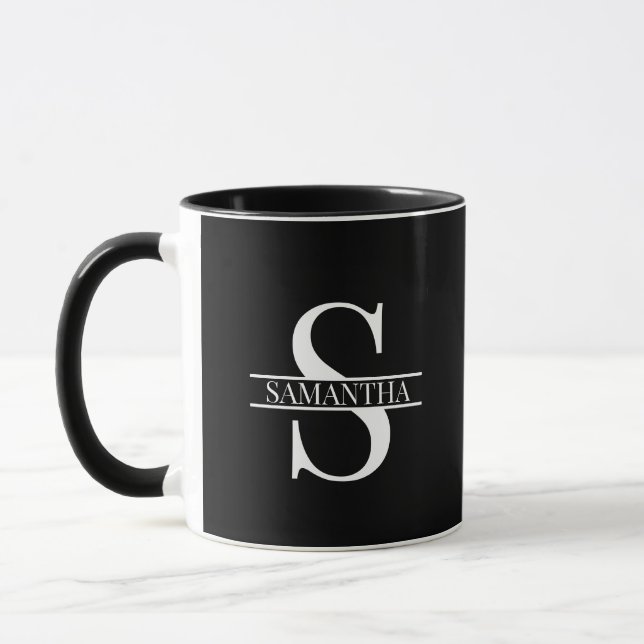 Modern Black and White Monogram Name Tasse (Links)