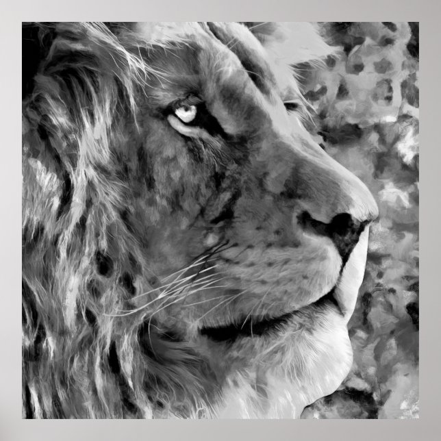 Modern black and white oil painting of king lion,  poster (Vorne)