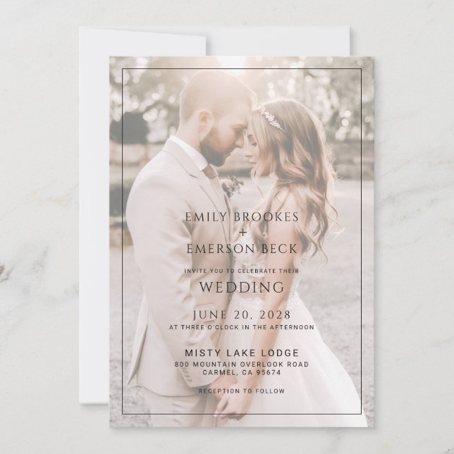 Modern Black And White Overlay Photo Wedding Einladung (Vorderseite)