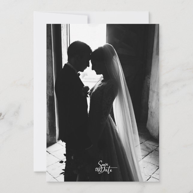 Modern black and white Photo Wedding Einladung (Rückseite)
