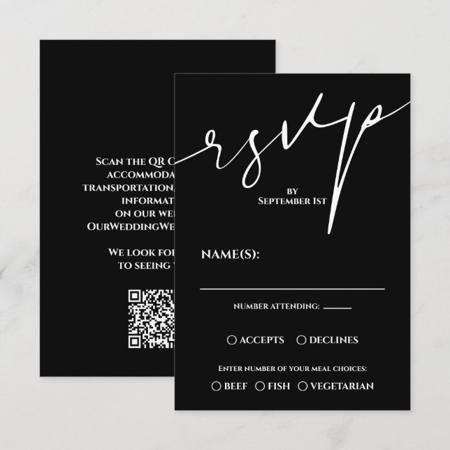 Modern Black and White QR Code Wedding RSVP (Devant / Derrière)