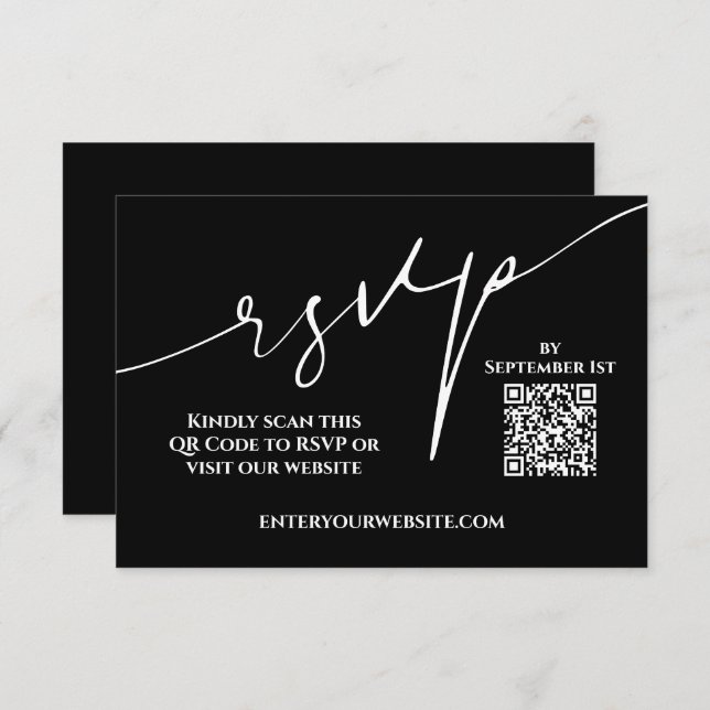 Modern Black and White QR Code Wedding RSVP (Devant / Derrière)