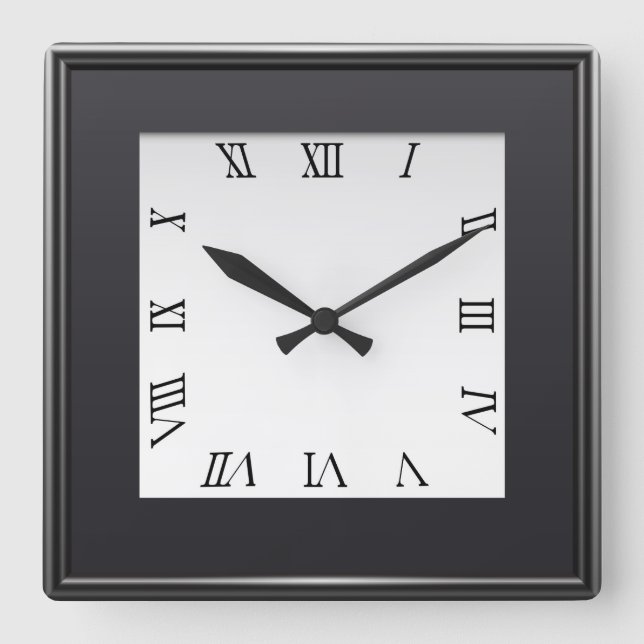 Modern black and white  square wall clock quadratische wanduhr (Vorderseite)