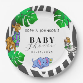 Modern Black and White Stripe Safari  Baby Shower  Pappteller