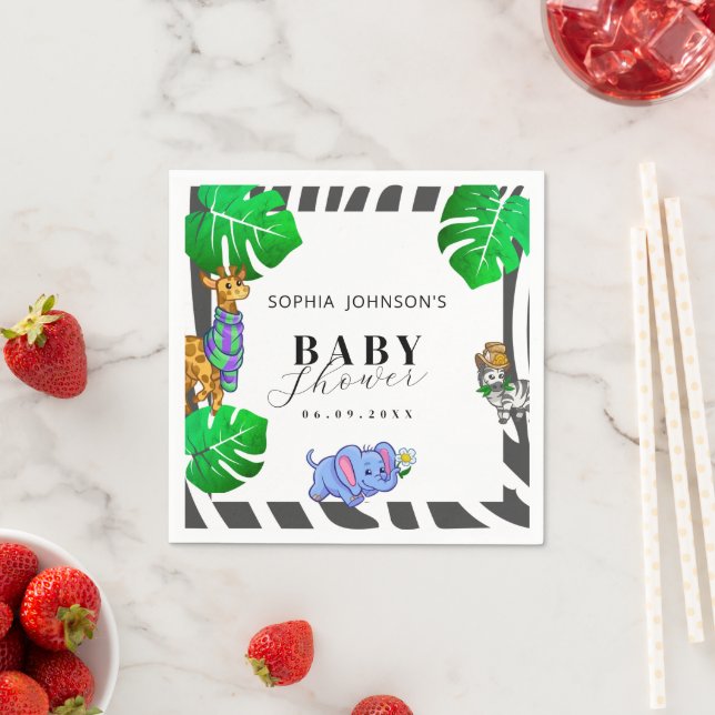 Modern Black and White Stripe Safari  Baby Shower  Serviette (Beispiel)
