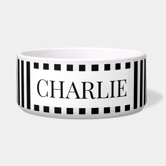 Modern Black and White Stripes Minimal Dog Pet Napf (Vorderseite)