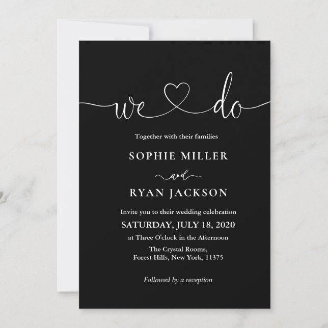 Modern Black and White We Do Script Wedding  Einladung (Vorderseite)