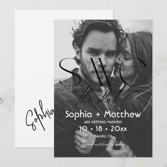 Modern Black and White  Wedding Photo Save The Date (Vorne/Hinten)