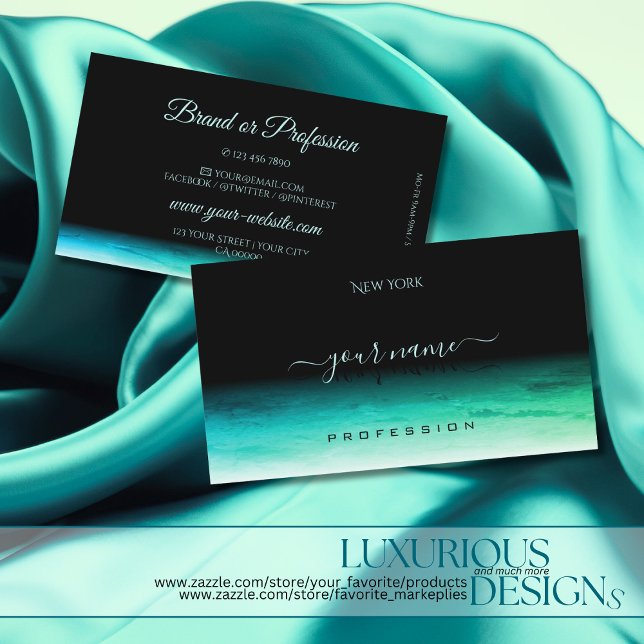 Modern Black Aquamarin Green Ombre Pattern Shadow  Visitenkarte (Von Creator hochgeladen)