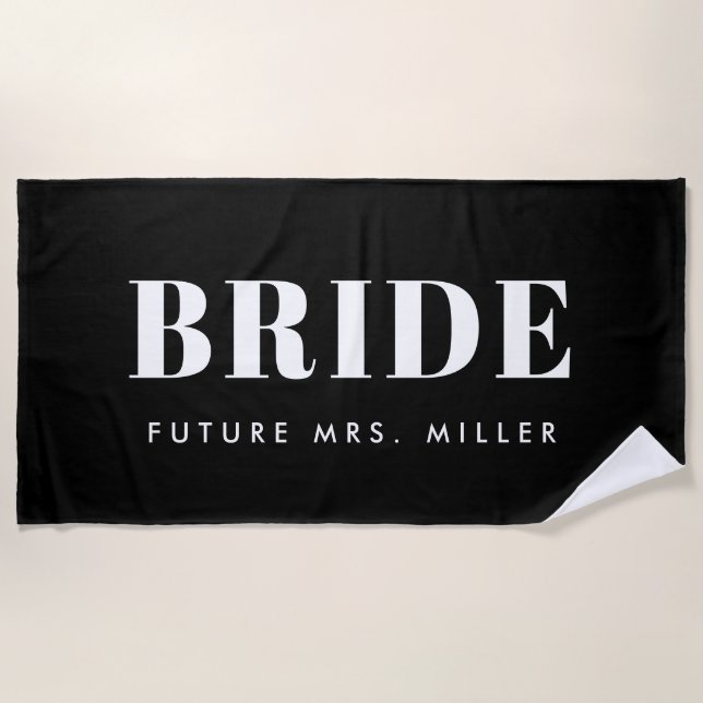 Modern Black Bachelorette Future Frau Bride Strandtuch (Vorderseite)