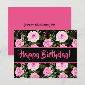Modern Black Beautiful Pink Roses Happy Birthday