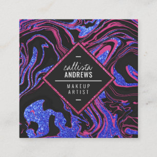 Modern Black Berry Pink Blue Glitzer Marmor Makeup Quadratische Visitenkarte