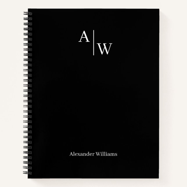 Modern Black Beruflich 2 Monogram Initial Basic Notizbuch (Vorderseite)