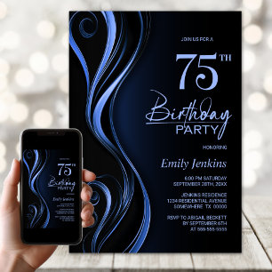Modern Black Blue 75. Geburtstagsparty Einladung