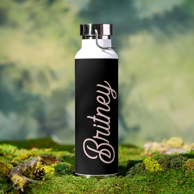 Modern Black Blush Dusty Pink Monogram Name Trinkflasche (Außenbereich)