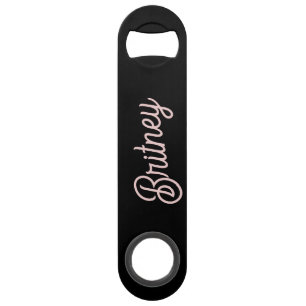 Modern Black Blush Dusty Pink Monogram und Name Speed Flaschenöffner