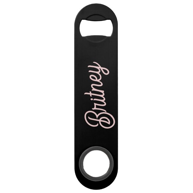 Modern Black Blush Dusty Pink Monogram und Name Speed Flaschenöffner (Vorderseite)