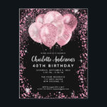 Modern Black Blush Pink Glitzer Ballon Geburtstag Postkarte<br><div class="desc">Modern Glam Blush Pink Black Glitzer Sparkle Ballon Elegant Stilvolle Geburtstagsfeier Einladung</div>