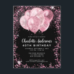 Modern Black Blush Pink Glitzer Ballon Geburtstag Postkarte<br><div class="desc">Modern Glam Blush Pink Black Glitzer Sparkle Ballon Elegant Stilvolle Geburtstagsfeier Einladung</div>
