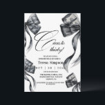Modern Black Bow 30th Birthday   Einladung<br><div class="desc">Birthday party invitation elegant cute dusty pink watercolor bow with  cute gold pink crown modern  birthday invitation template. Elegant stylish birthday invitation is full of fun and cute design elements.</div>