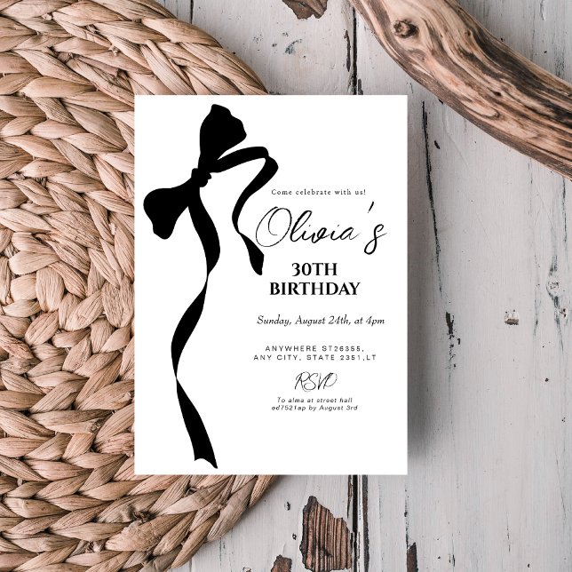 Modern black bow 30th birthday party invitation einladung (Von Creator hochgeladen)