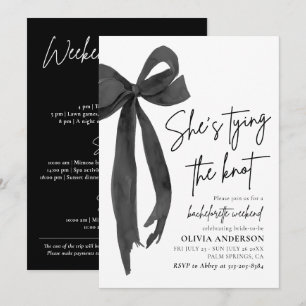 Modern Black Bow Bachelorette Wochenende Ausflug Einladung