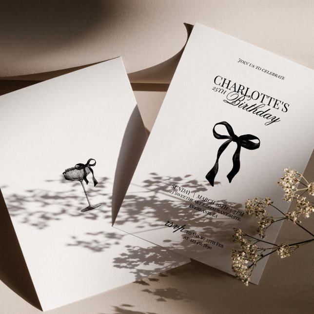 Modern Black Bow Birthday Invitation Einladung (Von Creator hochgeladen)