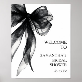 Modern Black Bow Bridal Shower Welcome Sign Poster